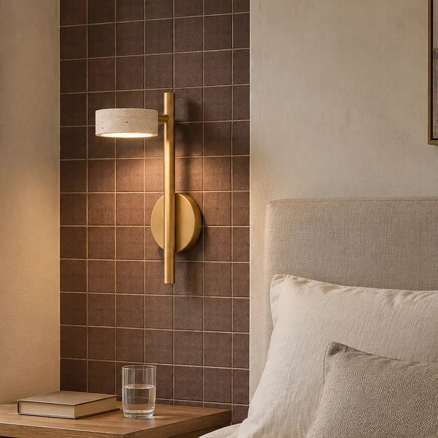 Natural Travertine Wall-Mounted Light with Rotating Arm