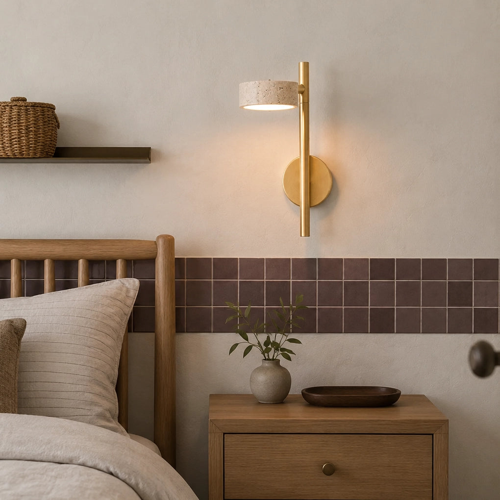 Natural Travertine Wall-Mounted Light with Rotating Arm
