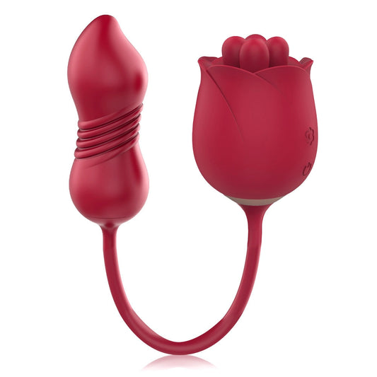 Rose Toy with 3 Tongues and Vibrating Retractable Egg